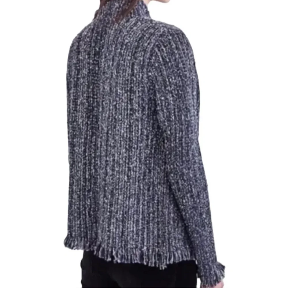 Velvet by Graham & Spencer Tweed Chunky Knit Fringe Open Front Cardigan